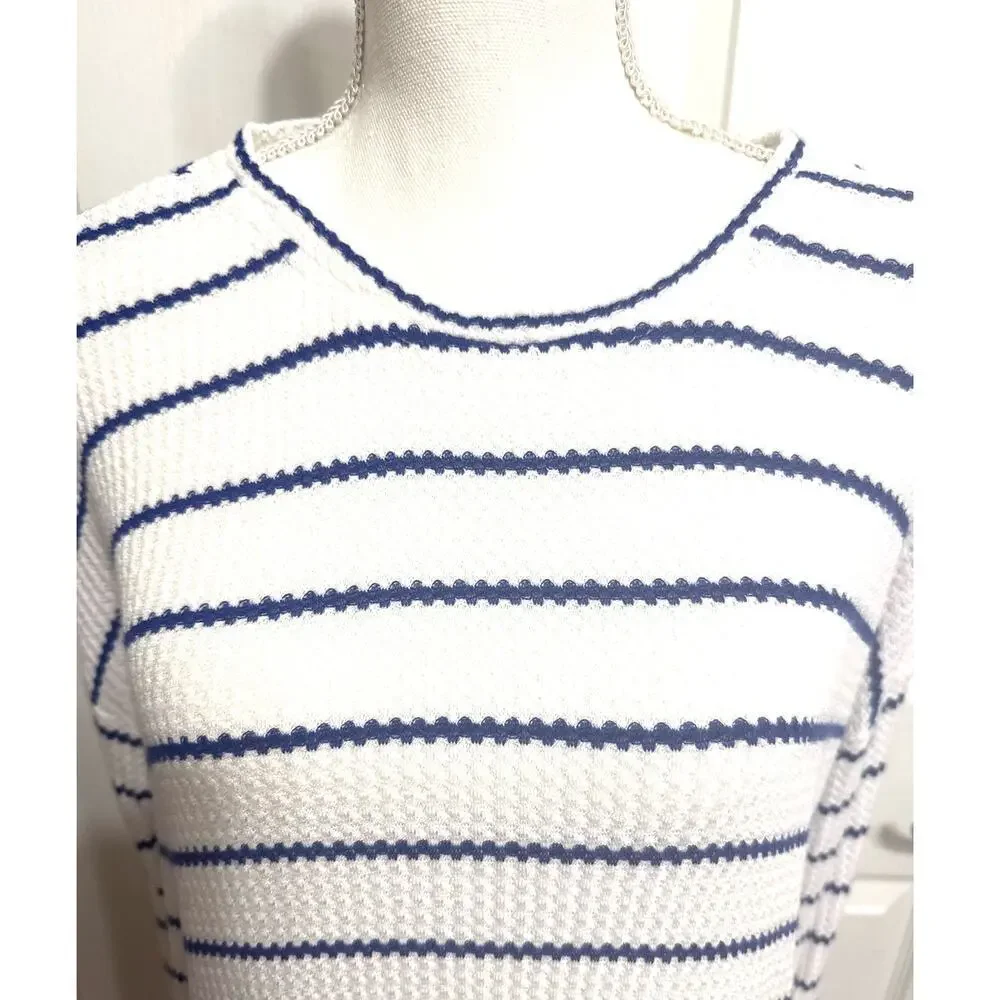 Anthropologie Stripped Women's Crewneck Sweater Whie/Blue Size Large - Picture 3 of 11